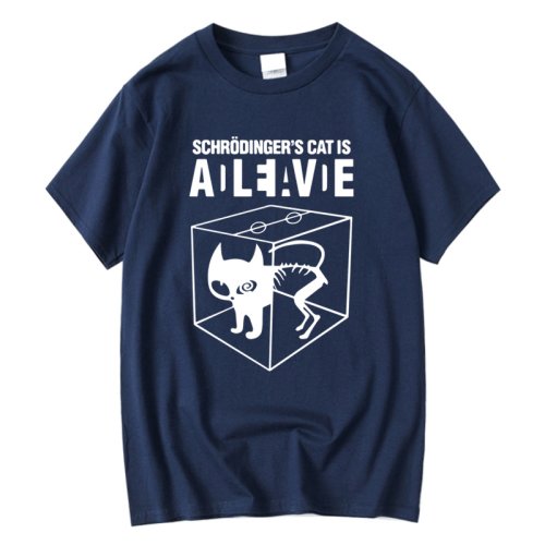 Imagen de Camiseta de algodón de alta calidad con estampado de gato Schrodinger, camiseta de manga corta de ve...