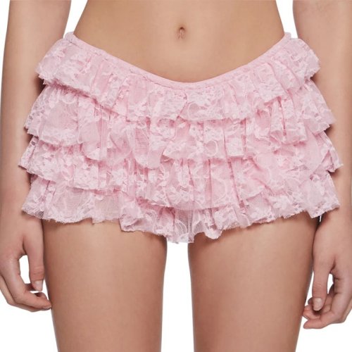 Image of Women Ruffle Lace Bloomers Shorts Elastic Waist Y2K Aesthetic Short Pants Casual Gothic Kawaii Shorts Summer