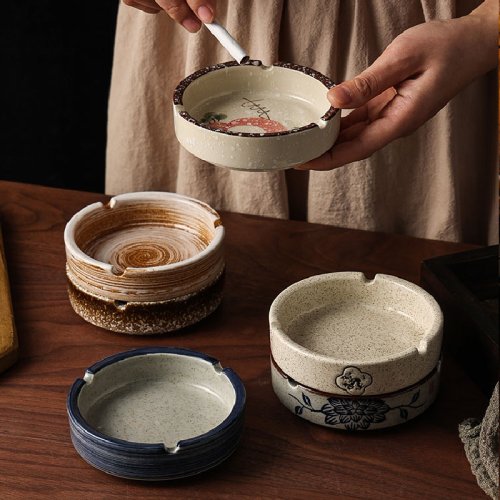 Immagine di Posacenere rotondo retrò giapponese Casa Soggiorno Tavolo da tè Posacenere in ceramica Piccolo posacenere Ornamenti creativi Articoli per la casa
