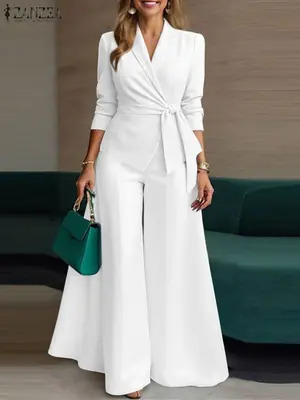 Image de Ensemble élégant 2 pièces femme - Blazer & Pantalon Large