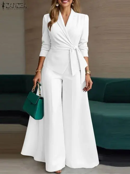 Image de Ensemble élégant 2 pièces femme - Blazer & Pantalon Large