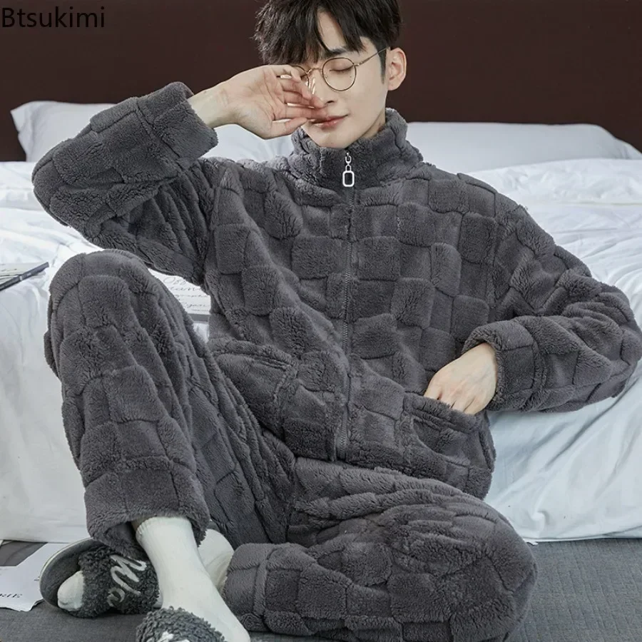 Bild von 2026 männer Verdicken Warme Pyjamas Sets Flanell 2 Stück Sets Nachtwäsche Männlichen Herbst Winter Hause Anzug Weiche Nachtwäsche Pijama Loungewer