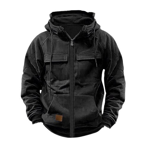 Bild von Herren Hoodie mit Kapuze – Solide Farbe, Mehrere Taschen, Reißverschluss, Sportlich Outdoor Casual Jacke für Herbst und Winter