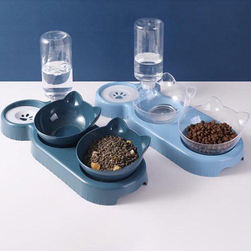 Image of Natural 3-in-1 Automatic Cat Feeder with Water Dispenser and Double Bowl for Cats and Small Dogs – Eco-Friendly Pet Food Container & Accessory Set