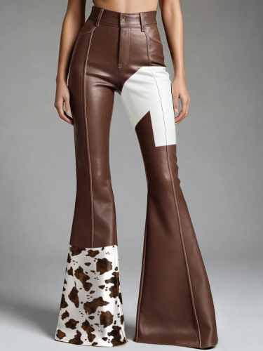 Imagen de Pantalones Acampanados de Cintura Alta con Estampado de Vaca