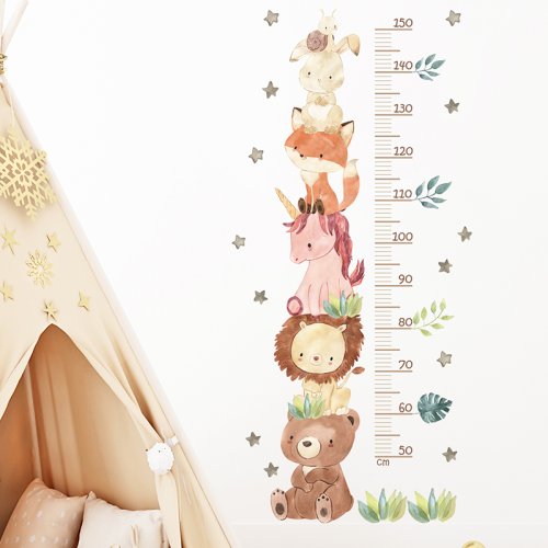 Afbeelding van 3PC Cartoon Dier Hoogte Liniaal Muurstickers Voor Waterdichte Verwijderbare PVC Kids Room Kleuterschool Woondecoratie