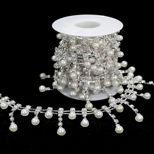 Imagen de Cadena de cinta de diamantes de imitación de 1 yarda, adorno de flecos de diamantes de imitación, cadena recortable con flecos de cristal para accesorios de ropa de fiesta de boda