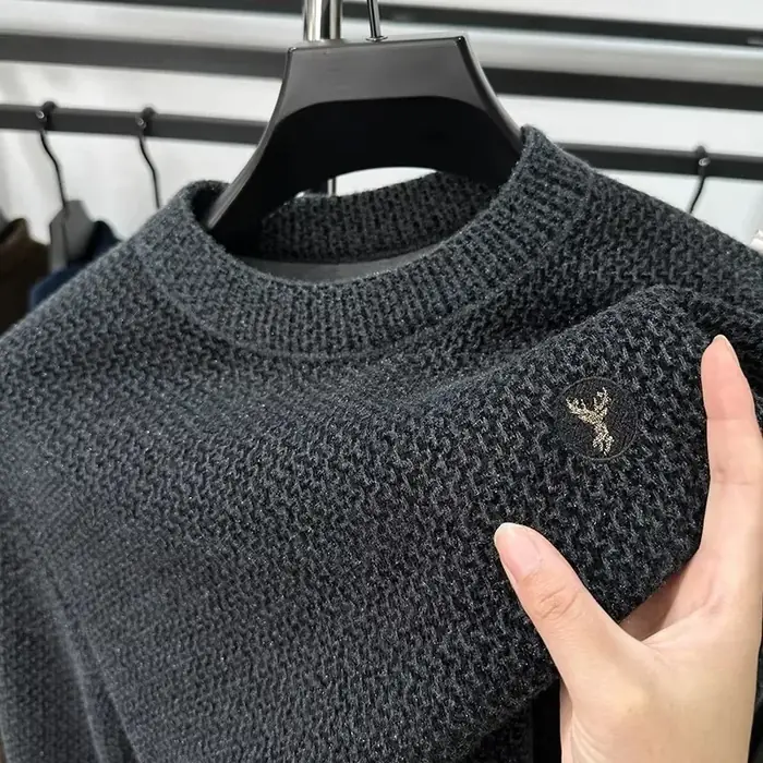 Image de Pull Homme Brodé Luxe Col Rond Velours Automne-Hiver 2024