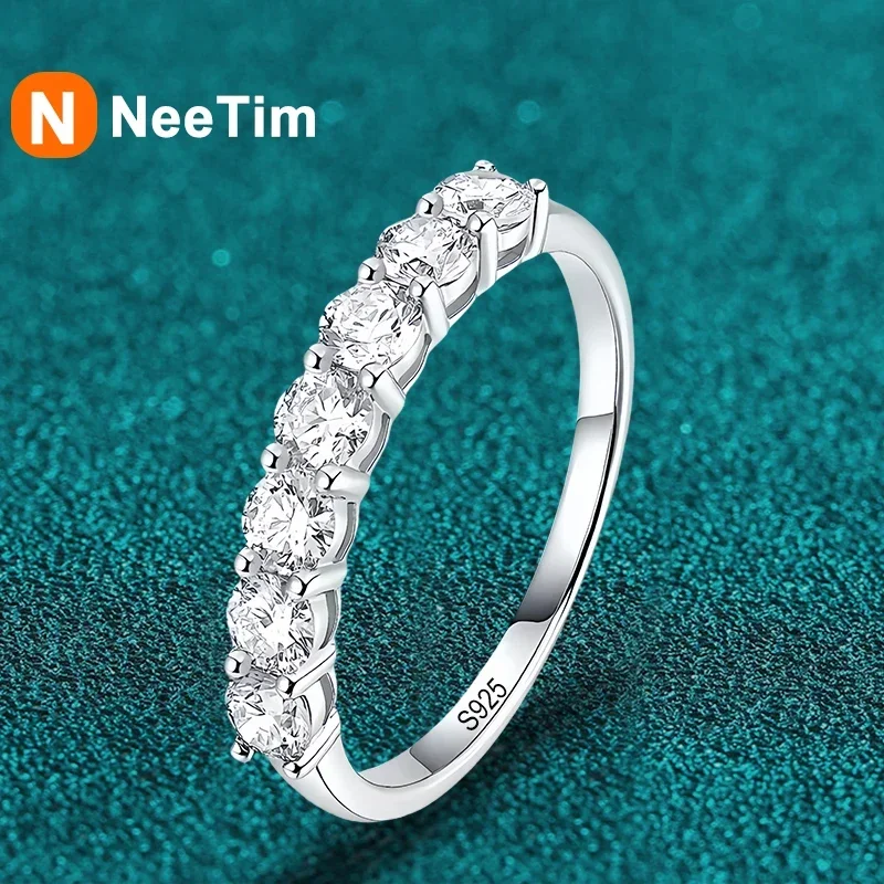 Imagen de Anillo NeeTim de moissanita completo para mujer, plata de ley S925 con diamantes chapados en oro blanco, anillos de boda para novia, joyería fina