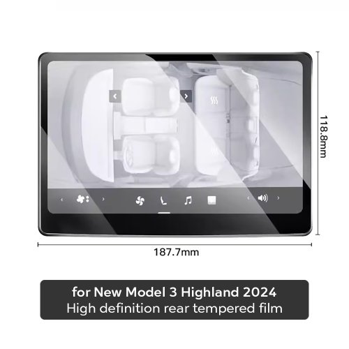 Afbeelding van Gehard glas filmbeschermer voor nieuwe Tesla Model Y Launch 2025 Model 3 Highland 2024 achterste rij middenbediening beschermend