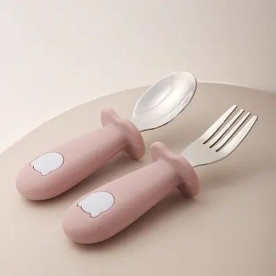Cuillère & Fourchette Panda pour Bébé - En Silicone & Acier Inoxydable