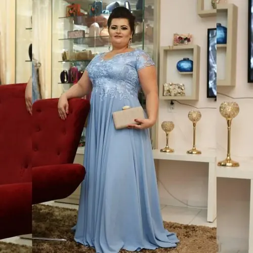 Image de Robe Longue Bleu Ciel Maman de la Mariée Grande Taille