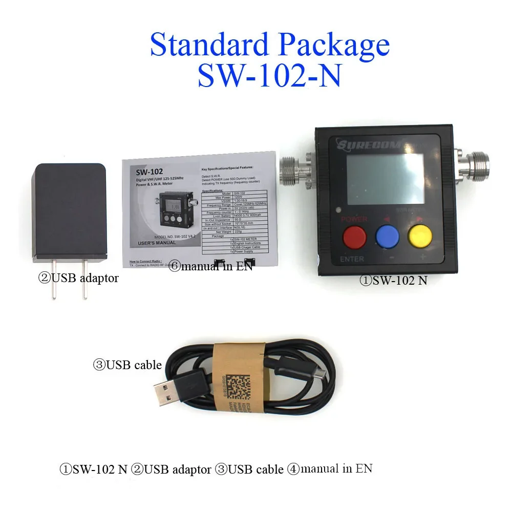 Afbeelding van Surecom SW-102 Digitale VHF/UHF Power en SWR Meter met 4 Connectoren voor Tweewegradio's - 125-525 MHz