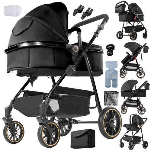 Afbeelding van Lichtgewicht 3-in-1 Kinderwagen met Autostoeltje – Multifunctionele en Opvouwbare Luxe Kinderwagen voor Pasgeboren Baby’s