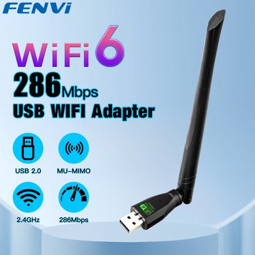 Immagine di Adattatore WiFi 6 USB Fenvi AX286 con Antenna Esterna – Scheda di Rete Dongle 802.11ax 2.4GHz per Laptop Windows 10/11, Driver Gratuito Incluso