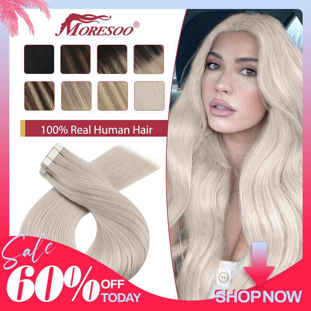 Immagine di extasion capelli humani Nastro Moresoo in estensione dei capelli Balayage Ombre Machine Remy capelli...