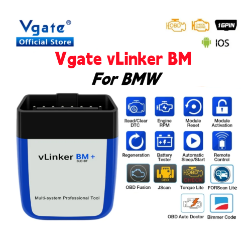 Immagine di Vgate VLinker BM ELM327 per BMW - Scanner OBD2 con WiFi e Bluetooth 4.0, Strumento di Diagnostica Auto Automatica BimmerCode ELM327 v1.5