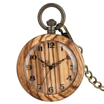 Image de Montre de Poche Vintage en Bois & Bronze - Style Rétro