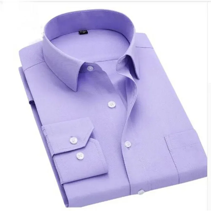 Image of Premium Slim Fit Long Sleeve Dress Shirt for Men – Autumn-Ready Solid Color Business Casual Button-Down Shirt in Sizes M to 4XL