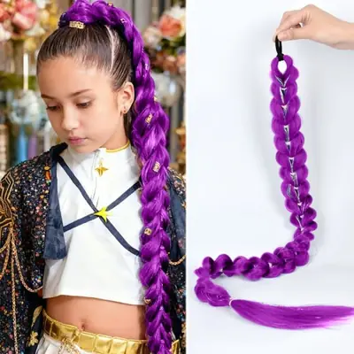 Image de Perruque Violette Tressée pour Filles - 32 Pouces