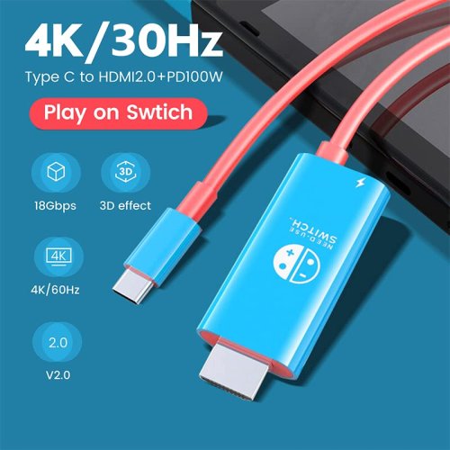 Imagen de Cable de conversión USB tipo C a HDMI portátil de 2m 4k 30Hz para modo de acoplamiento de TV en interruptor Steam Deck