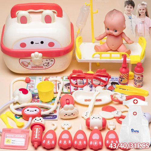 Imagen de Juguetes médicos para niños, 43/40/31 Uds., Kit de juego de rol para enfermera y médico, juguetes médicos, Kit de dentista, juguete para regalo educativo para niño y niña