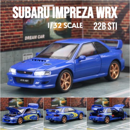 Zdjęcie 1/32 Subaru Impreza WRX 22B STI JDM Model samochodu zabawkowego Diecast Metal Vehicle Miniature Sound & Light Pull Back Collection Gift Kid