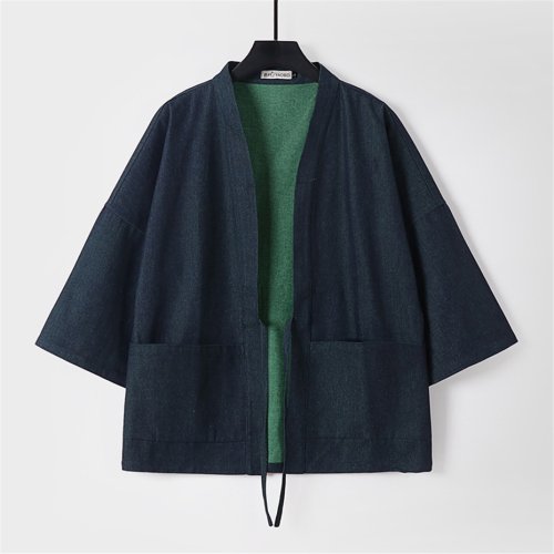 Imagen de Camisas vaqueras para hombre, camisas tipo kimono de talla grande 9XL, chaqueta cárdigan de verano, ...