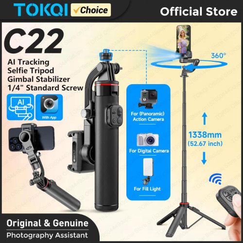 Immagine di Treppiede Cardanico da Tavolo con Selfie Stick Allungabile per Telefoni Cellulari – Vlog 360°, Riprese Rotative con Telecomando Wireless