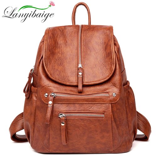 Immagine di Borsa a Tracolla in Pelle da Donna di Alta Qualità - Stile Vintage, Zaino per Viaggi e Scuola, Borsa da Spalla Elegante per Ragazze e Donne
