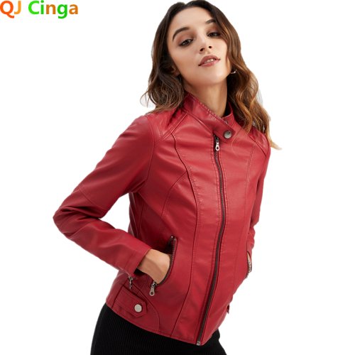 Image of 2026 Spring & Autumn Women's Fashionable Faux Leather Motorcycle Jacket with Stylish Trim – Available in Black, Purple, Brown – Sizes S to 4XL