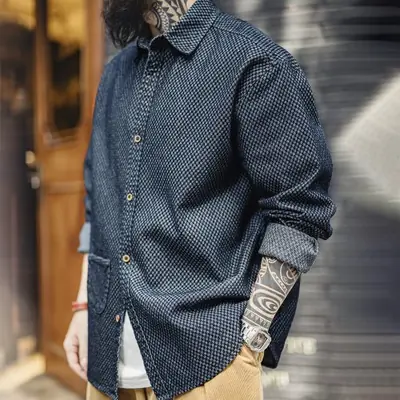 Image de Chemise Homme Jean à Carreaux - Style Rétro & Polyvalent