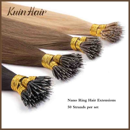 Image of Natural Nano Ring Micro Bead Loop Human Hair Extensions – 100% Real Remy Hair, Machine-Made Straight Keratin Capsule Microring Hair