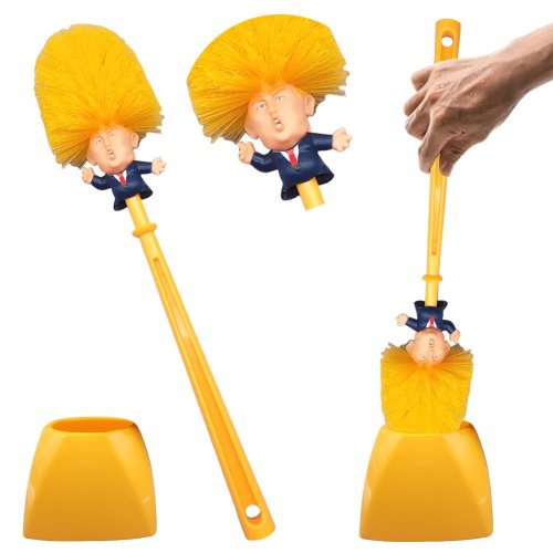Image of Natural Bamboo Toilet Brush Set with Humorous Donald Duck Design – Eco-Friendly Bathroom Cleaning Tool with Stainless Steel Holder for Hygienic Home Use
