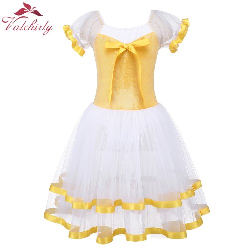 Immagine di Tutù di Danza Classica Giallo con Body per Ragazze – Costume da Ballerina in Tulle con Nastro e gonna Lunga, Perfetto per Feste e Spettacoli