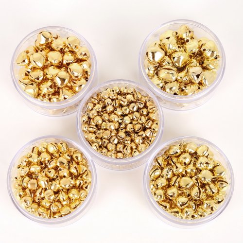 Image of 50-Pack Gold Jingle Bells Iron Pendants for Christmas Tree Decorations, Holiday Party Ornaments, DIY Crafts and Festive Home Accessories