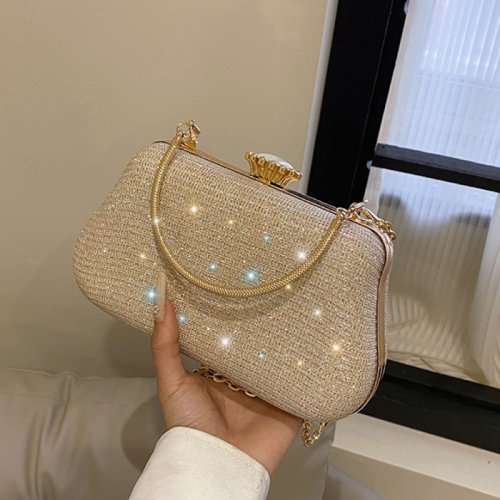 Imagen de Bolso de Noche de Lujo con Purpurina para Mujer, Bolso de Mano Elegante para Bodas, Fiestas y Banquetes con Cadena de Metal
