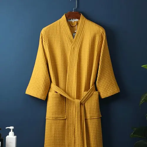 Image de Peignoir Kimono Coton Gaufré - Déshabillé Confortable pour Couple