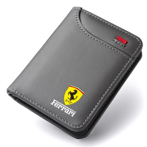 Image of Premium Genuine Leather Mini Wallet with Ferrari Emblem – Compact Credit Card Holder for Ferrari Roma, Spider, SF90, Competizione, LaFerrari Owners