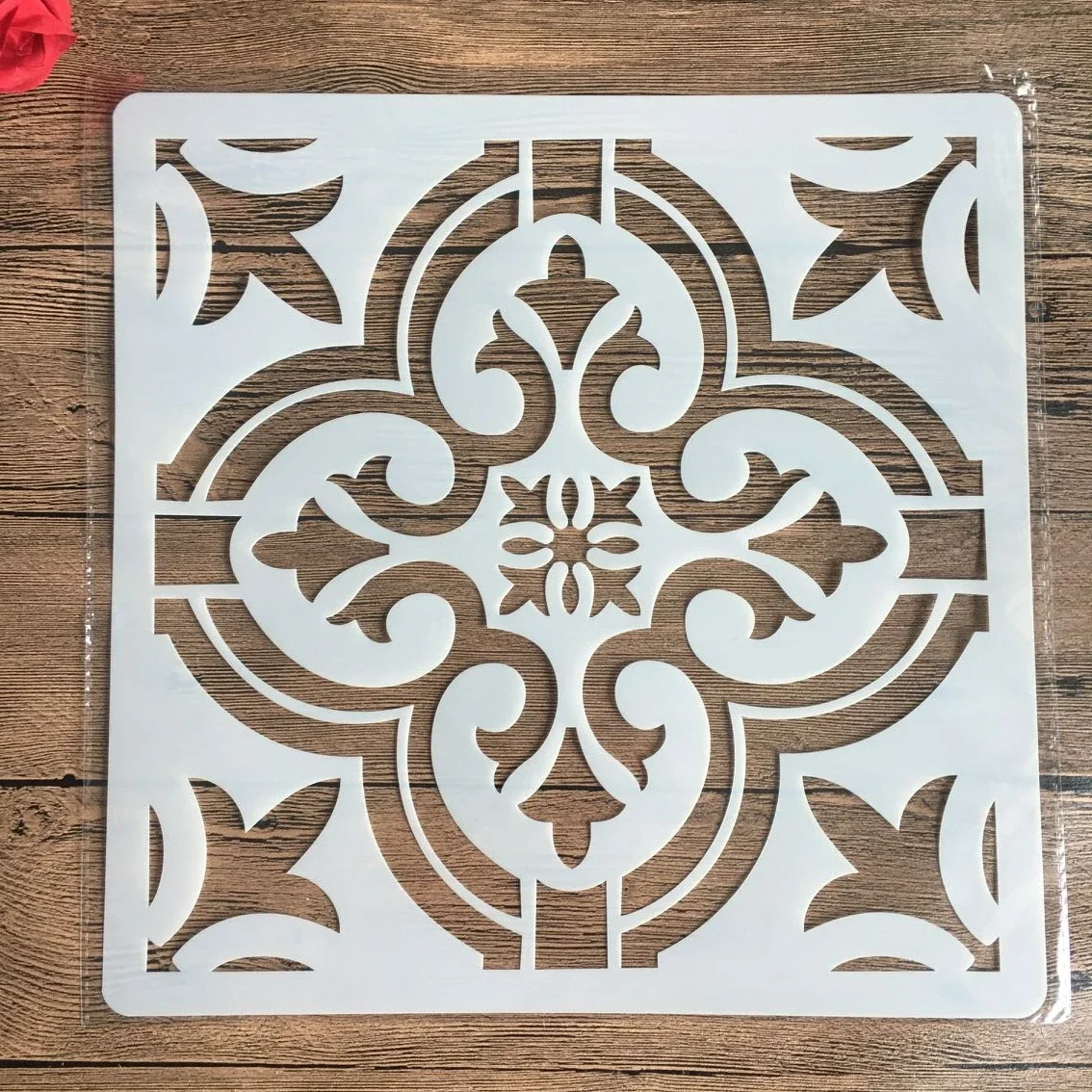 Image of Natural DIY Retro Flower Mandala Stencil Template for Wall, Floor, Furniture & Tile Art - 30x30cm Wax Paper Design for Creative Painting Projects