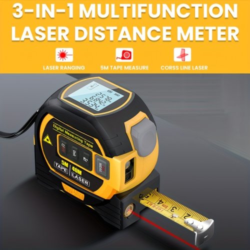 Imagen de Medidor Láser 3 en 1 Digital con Cinta de Acero - Medición Precisa y Rápida para Hogar, Construcción y Reformas