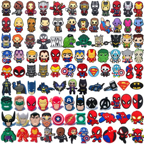 Bild von 104-teiliges Spider-Man & Marvel-Superhelden Schuh-Charms-Set – Bunte Cartoon-Accessoires für Kinder-Clogs, Sandalen und Schuhe – Ideales Geschenk für Jungen