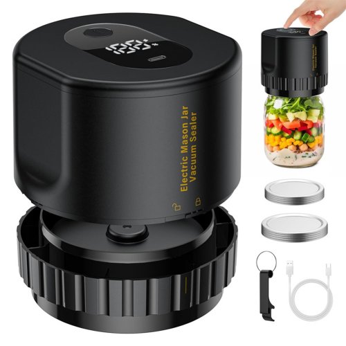 Afbeelding van Draadloze Elektrische Mason Jar Vacuüm Sealer Kit – Natuurlijke Opslag voor Brede Mond Glasflessen met Gistingsfunctie
