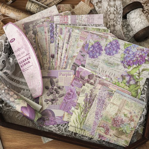 Zdjęcie Zestaw 100 elementów do scrapbookingu – Vintage Papeteria z Motywami Roślinnymi i Historycznymi, Idealny do Tworzenia Dzienników i Pracy Ręcznej