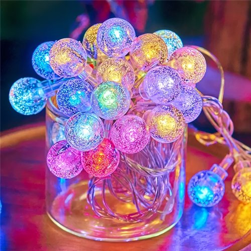 Zdjęcie Lampki LED Bubble Ball String Lights z ciepłym blaskiem złotego światła – idealne do dekoracji wnętrz, wesel, świąt i Nowego Roku 2026