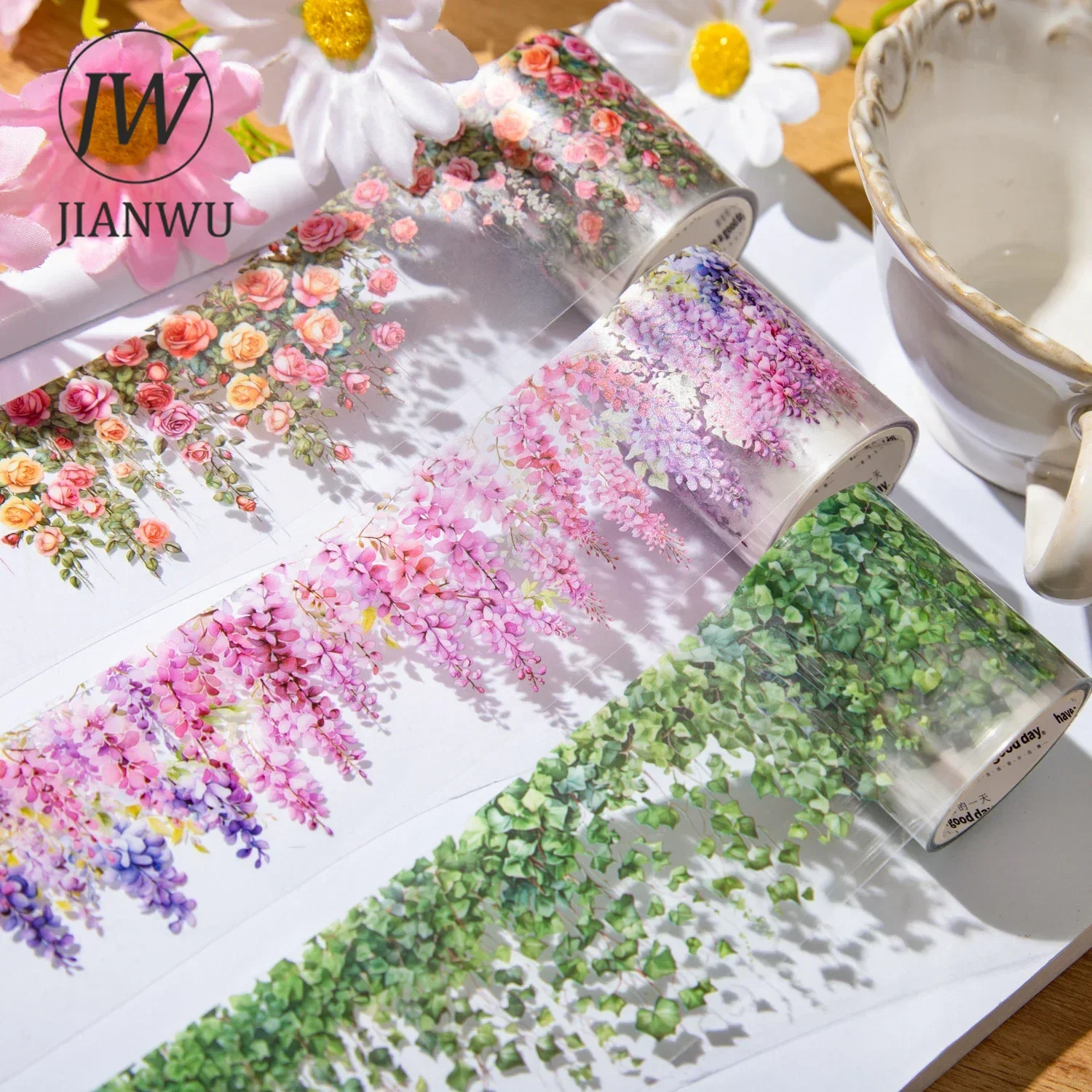 Imagen de JIANWU 50mm * 200cm serie de vides de montaña Vintage planta flor paisajismo Material Collage PET cinta creativa diario papelería