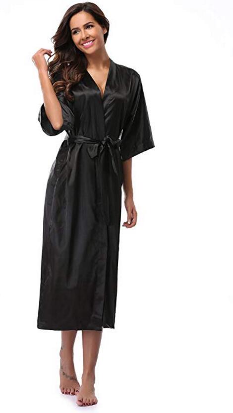 Imagen de Kimono de baño femenino de seda satinada, largo y elegante para dama de honor y novia, talla XXXL, diseño sexy y sofisticado