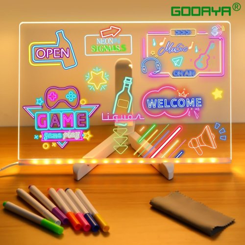 Image of LED Acrylic Message Board with Colorful Night Light & 7 Pens – DIY Drawing Board for Kids, Ideal Birthday Gift for Creative Children