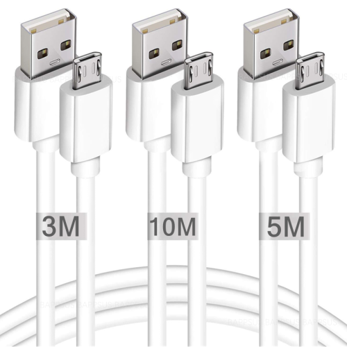 Imagen de Cable de Datos Micro USB Extra Largo de 10, 5, 3 y 1 Metro para Cámara, Tableta, Smart TV y Dispositivos Xiaomi - Conector Macho a USB Macho
