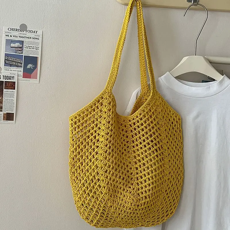 Immagine di Borsa a tracolla da donna in cotone intrecciato di grande capacità per il tempo libero Borsa a traco...